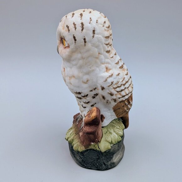 Vintage Porcelain Snowy Owl Figurine on Tree Stump |  Bird Collectible - Picture 2 of 6